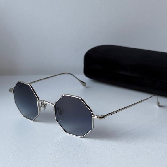 NEW Gucci GG1814S Metal Silver Grey Hexagon Sunglasses